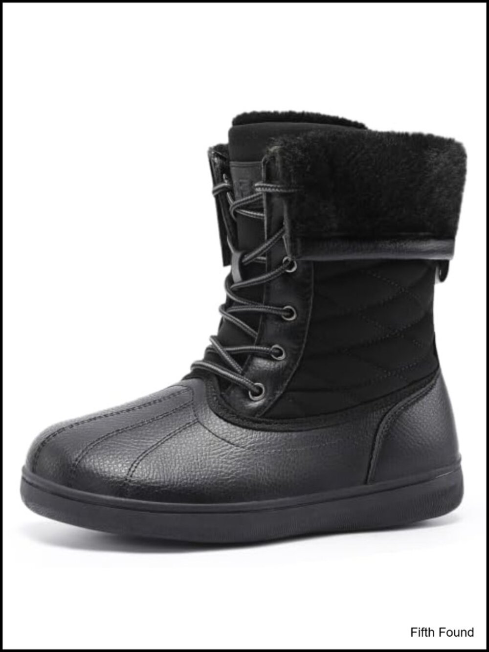 QFH Water Resistant Snow Boots Lace Up Mid-Calf Winter Warm Faux Fur Lined